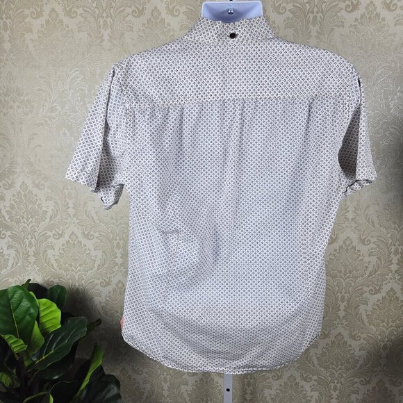 LON NYC Across The Pond Size L Diamond and Dot Pattern Short Sleeve Button Down - Picture 9 of 16